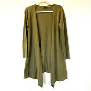 Soft surroundings 100% cashmere long cardigan sweater olive green petite small